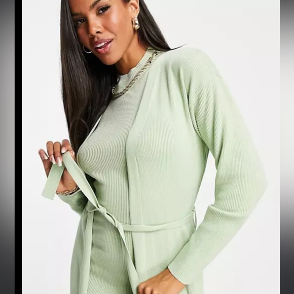 Missguided Size UK 10 Co-per Maxi Sage Green Cardigan With Belt 💚 RRP £35 - Picture 2 of 5